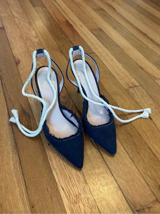 J. Crew Shoes - J. Crew Navy Pointed Slingback Heels with White Rope Ties